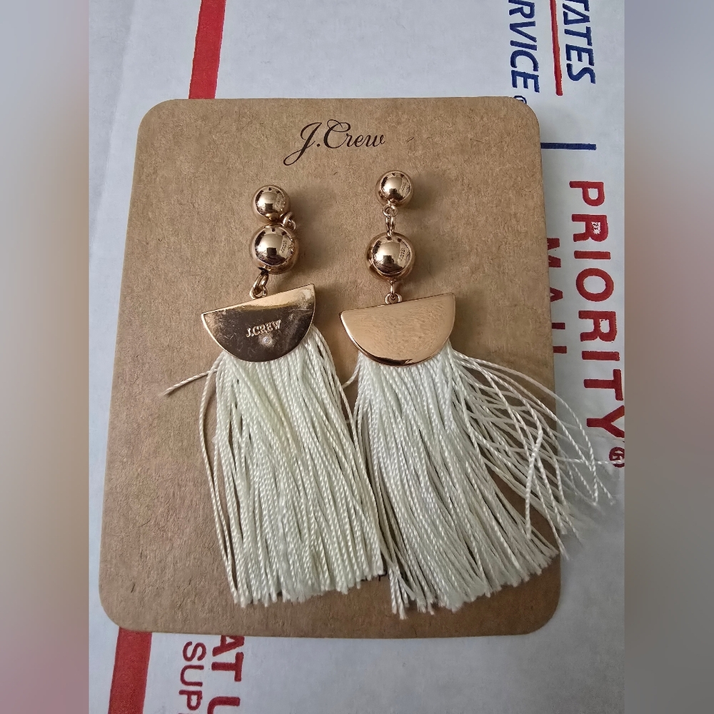 J. Crew Women's Gold Tassel Earrings IN White